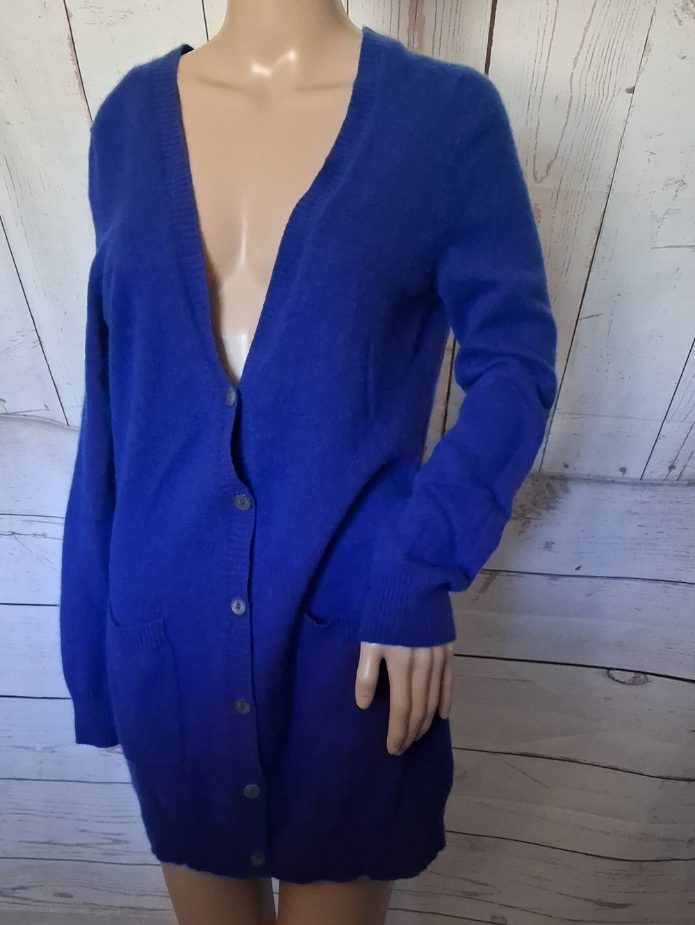 Isaac Mizrahi Royal Blue Cashmere Long Button Cardigan Size Medium